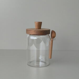 Space glazen voorraadpot met acacia houten deksel en lepel