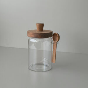 Space glazen voorraadpot met acacia houten deksel en lepel