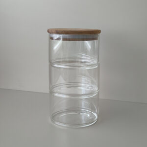 Trio glazen voorraadpot met acacia deksel | 3-laags | Stapelbaar