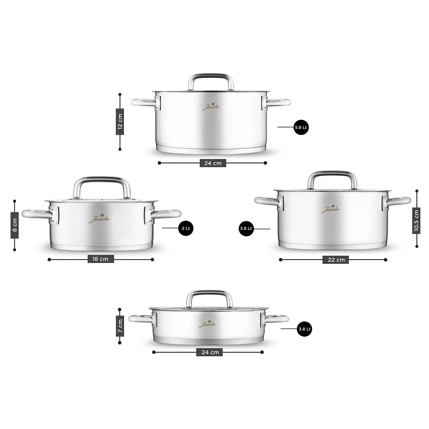 Jumbo Metalix 8-delige RVS premium pannenset