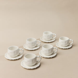 Pearly espressokopjes set voor 6 personen – 90 ml – Wit