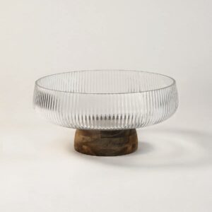 Sfera ripple glazen schaal met acaciahouten voet | 24,5 cm