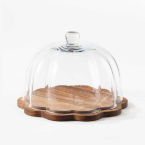 Cloudy borosilicaat acacia houten taartplateau | 26,5 cm
