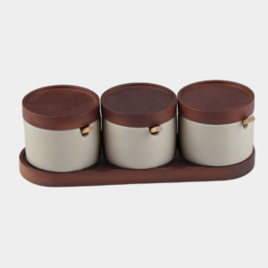 Terra keramische kruidenpotjes met acaciahouten houder