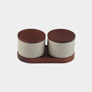 Terra Duo bewaarset – keramiek met acaciahouten deksels en houder