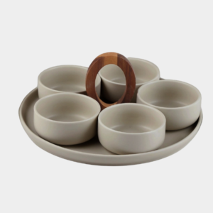 Terra keramische borrelset met acaciahouten handvat | 6-delig