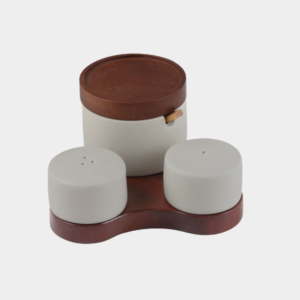 Terra keramische zout- en peperstel met suikerpot en houder