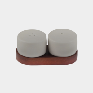 Terra keramische zout- en peperstel met acaciahouten houder