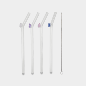 Glazen rietjes met vlinderdetail – Set van 4 stuks