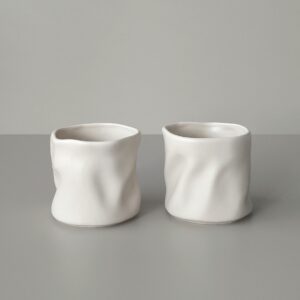 Diamond wave keramieken mok 2 stuks | Creme mat