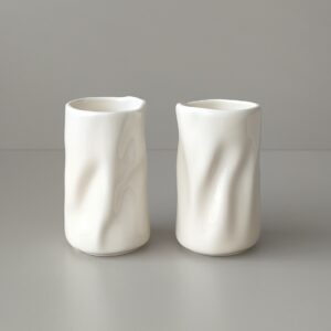 Diamond wave keramieken mok lang | 2 stuks | Creme