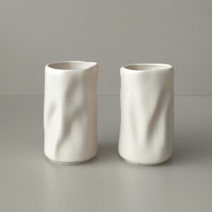 Diamond wave keramieken mok lang | 2 stuks | Creme mat