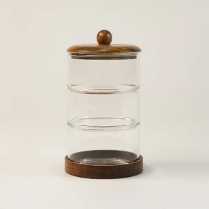 Cavo glazen opbergpot met acacia houten deksel en houder – 3-Laags