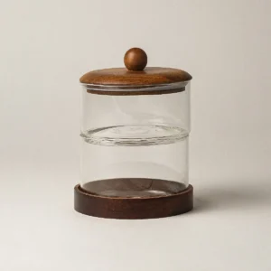 Cavo glazen opbergpot met acacia houten deksel en houder – 2-Laags