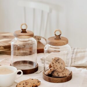 Lily bewaarpot met acacia houten deksel en onderzetter | 3 stuks