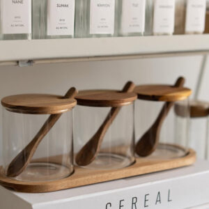 Rio acacia kruidenpotjes set van 3 met lepels en houder