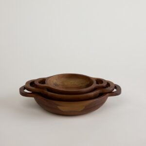 Acacia houten serveerschalen set van 3 – Ø12-15-18 cm – Met handgrepen