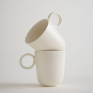 Alvea koffiemokken Set van 2 – 400 ml – Keramiek – Crème glans