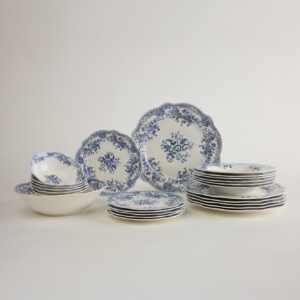 Vintage porseleinen serviesset met bloemen design | Blauw